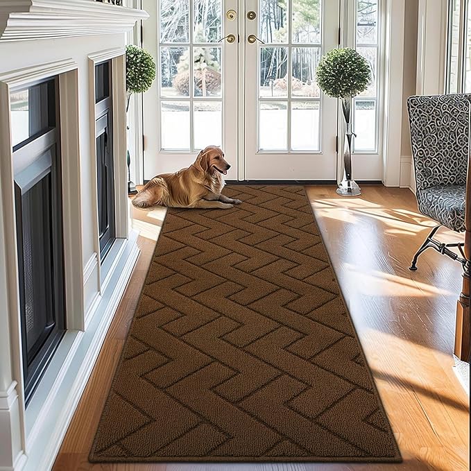 hicorfe Kitchen Rugs and Mats Sets,Super Absorbent Polypropylene Non-Slip Rug,Soft Comfort Floor Mat,Washable for Kitchen,Hallway,Office,Sink,Laundry(24" x 71",Dark Brown)