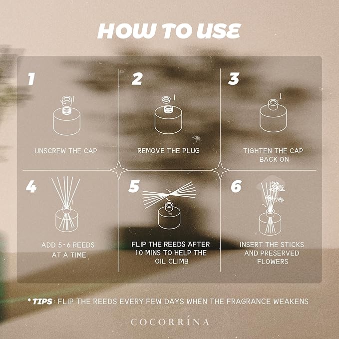 Cocorrína Premium Reed Diffuser Set with Preserved Baby's Breath & Cotton Stick Cashmere Vanilla | 6.7 fl oz Scent Fragrance Oil Diffuser for Bedroom Bathroom Home Décor