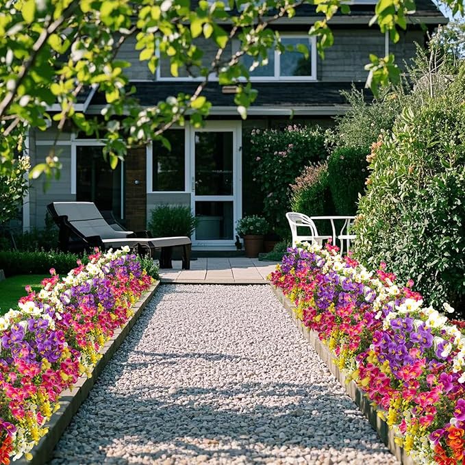 Outdoor Artificial Flowers UV Resistant - Realistic Faux Floral Arrangements for Garden, Patio, Porch Décor - All-Weather Fade Proof & Low Maintenance (12 Pack, Mixed Styles)