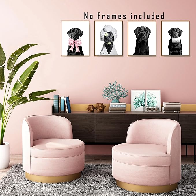 FITIE Funny Black Labrador Retriever Bathroom Wall Art Posters Set of 4, Dog Bathroom Decor, Coquette Bow Humor Black Lab Dog Canvas Prints Artwork Wall Decor for Bath Wash Room, 8x10 Unframed
