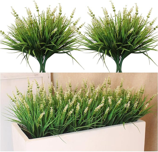 alyptus Outdoor Artificial Flowers 12 Bundles Plastic Plants Faux White Flower Fake Monkey Grass for Planters Décor Outside (White)