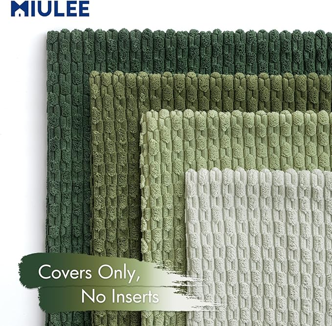 MIULEE Decorative Sage Green Christmas Throw Pillow Covers Soft Couch Set of 4 Boho Striped Cushion Covers Corduroy Pillowcases Farmhouse Home Decor for Couch Bed Sofa Room 20x20 Inch Forest Green