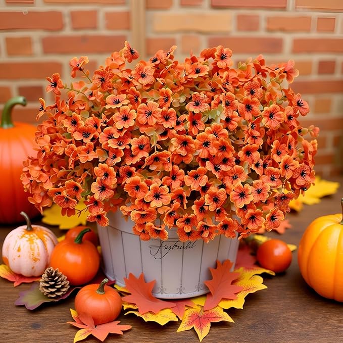 artificial fall flowers faux mums for outdoor indoor garden home decoration, faux flower daisy with, Indoor Outdoor for Thanksgiving Christmas Wedding Party Home Garden Fireplace Décor 12 Bundles