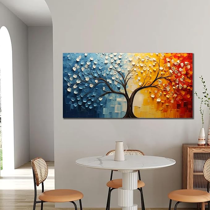 Colorful Tree of Life Wall Art for Living Room Blue and Orange Tree Picture Large Artwork Office Bedroom Canvas Prints Size 20x40