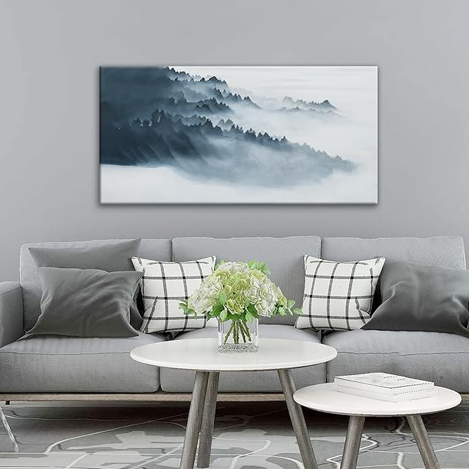 Abstract Wall Art Decor Grunge Room Black Grey Canvas Art Wall Decoration 20" X 40"Painting Bathroom Wall Art Home Office Artwork Ready To Hang