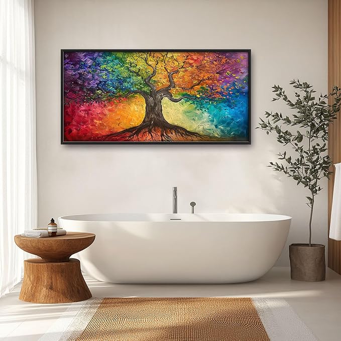 Colorful Tree Large Wall Art for Living Room Framed, Tree of Life Wall Decor Pictures, Canvas Print Painting, Aesthetic Artwork Bedroom Office Home Decor 60"x30"