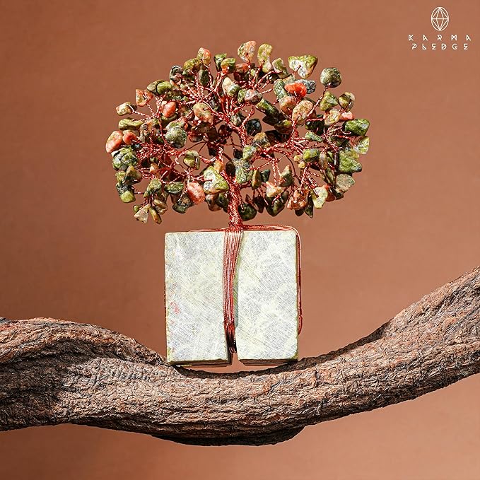 Crystal Tree for Birthday Gifts for Women, Handmade Raw Crystal Base Unakite Chakra Healing Crystal Tree of Life for Positive Energy, Money, Good Luck, Christmas Décor, Home and Office Decor