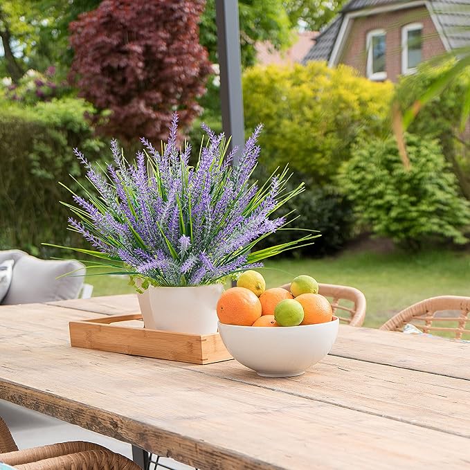 Uieke 6pcs Outdoor Artificial Lavender Plants, 14.5in UV Resistant 3PCS Fake Lavender Flowers with 3 PCS Faux Grass Greenery Stems for Home Kitchen Hanging Planter Garden Patio Décor Purple