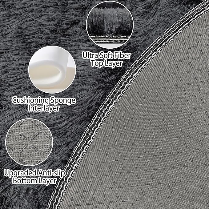 Tie Dye Black Round Rugs Small 2x2 ft Fluffy Circle Rug Furry Carpet Shaggy Circular Fuzzy Plush Area Rug for Girls Bedroom Kids Room Nursery Cute Room Decor Chair Cushion Pet mat Doormat