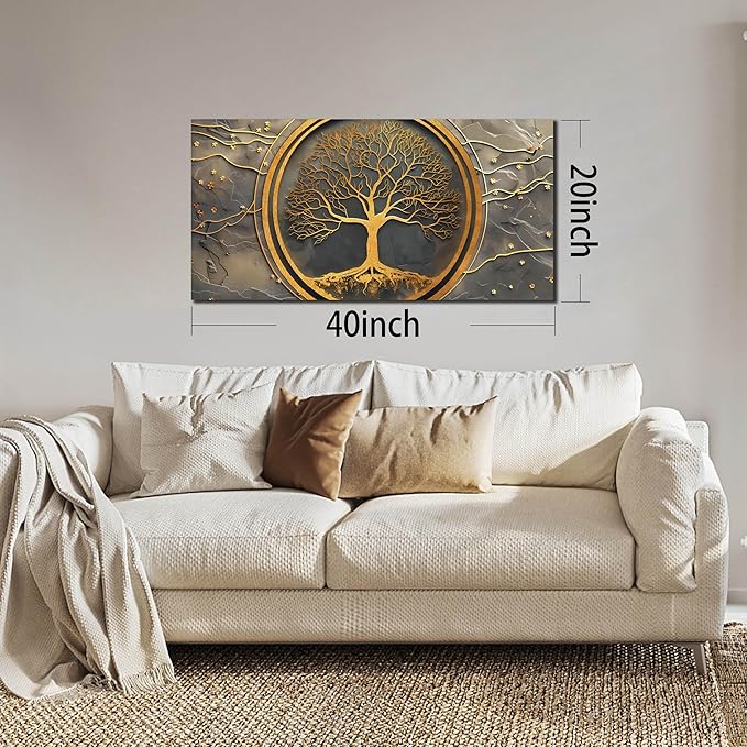 Trees Canvas Wall Art for Living Room - Gold Wall Art for Office - Canvas Art Wall Decor for Dining Room Size 20" x 40"