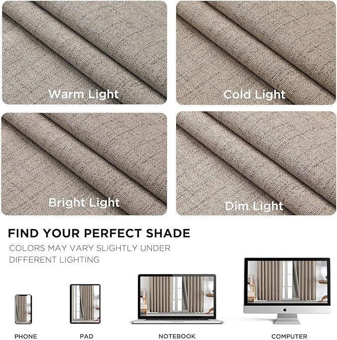 Joydeco Blackout Curtains for Bedroom - 100% Light Blocking 2 Panels Set Linen Drapes 37" W x 96" L, Thermal Insulated Room Darkening Curtains, Linen Textured for Living Room, Rod Pocket & Back Tabs