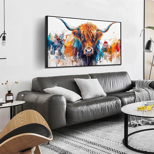 ZHAOSHOP Highland Cow Canvas Wall Art for Living Room - Modern Prints Wall Art for Office - Framed Artwork for Walls Size 24" x 48"