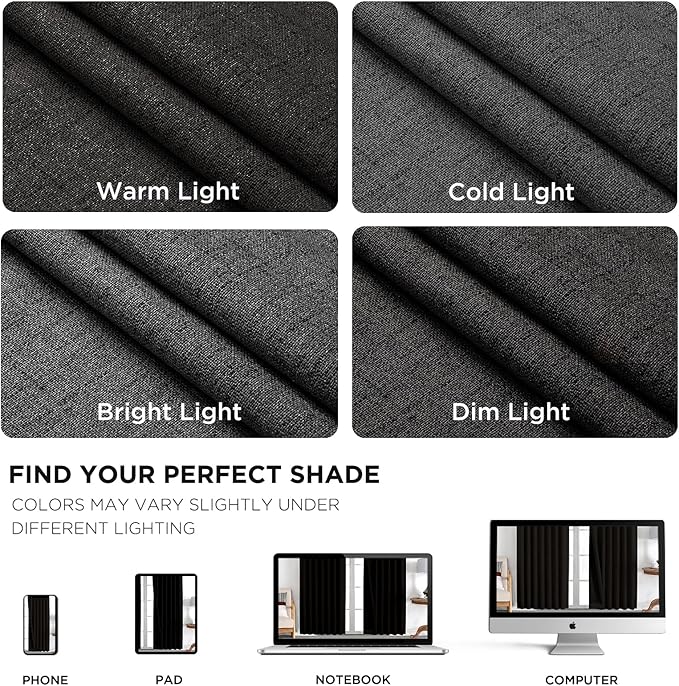 Joydeco Blackout Curtains for Bedroom - 100% Light Blocking 2 Panels Set Black Drapes 42" W x 84" L, Thermal Insulated Room Darkening Curtains, Linen Textured for Living Room, Rod Pocket & Back Tabs