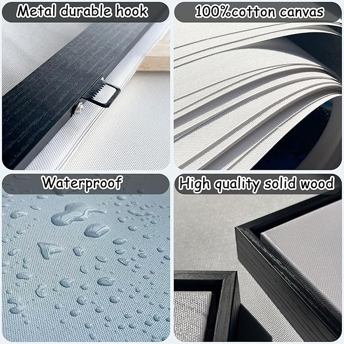 AJAZIKO Blue Abstract Canvas Wall Art: Wall Art for Living Room, Bedroom & Gray Office Decorations for Work, Framed Artwork - Modern Decor with Blue & Black Paintings Pictures Wall Decor 20×40IN