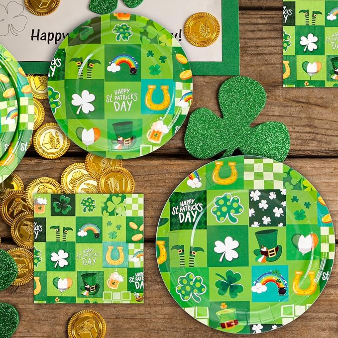 180Pcs St Patricks Day Party Supplies Paper Plates and Napkins Serve 60 Disposable Tableware Set for Birthday Party Decorations Game Day Family School Holiday Sports Events