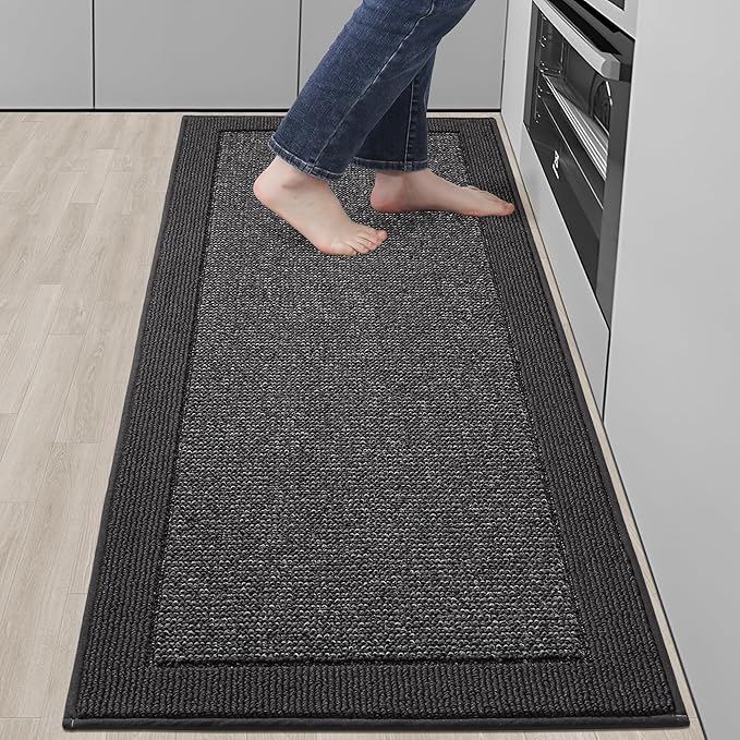 BEQHAUSE Kitchen Runner Rugs 24"x60", Kitchen Rugs Non-Slip Kitchen Mats for Floor, Absorbent and Stain Resistant Kitchen Mats, Machine Washable Rugs for Kitchen, Hallway, Laundry & Sink, Charcoal