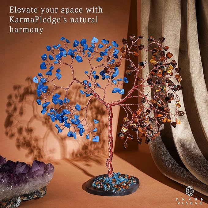 Crystal Tree for Home and Office Decoration, Pink Tiger Eye & Turquoise Healing Stones Handmade Tree of Life for Positive Energy, Money, Good Luck, Christmas Decor, Birthday Gifts for Women, Mom