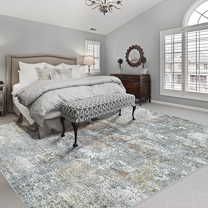 10x14 Area Rugs for Living Room: Large Machine Washable Area Rug with Non Slip Backing Non Shedding Abstract Stain Resistant Carpet for Bedroom Dining Room Nursery Home Office - Gray