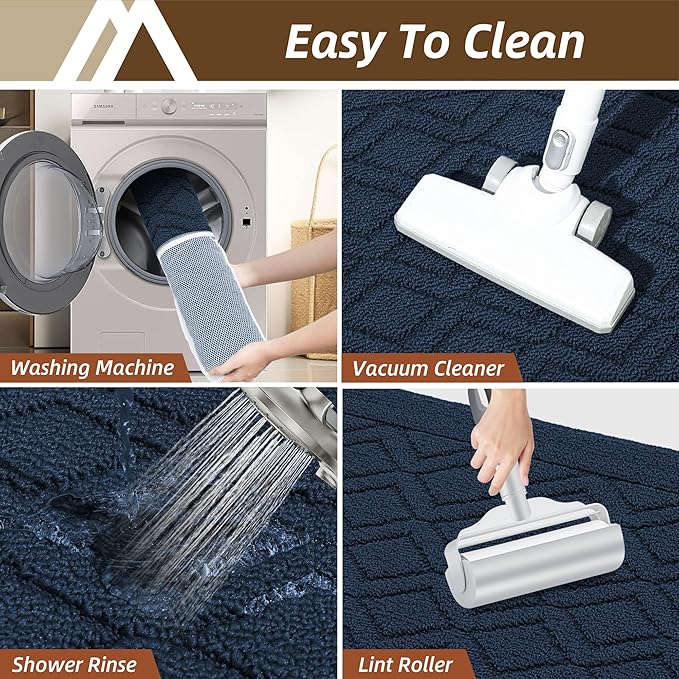 COSY HOMEER-Kitchen-Rugs-and-Mats 20"x48" Non Slip Kitchen Mats for Floor Absorbent Washable Kitchen Runner Standing Floor Mat for Sink Mat,Entry,Laundry,Polypropylene,Navy Blue