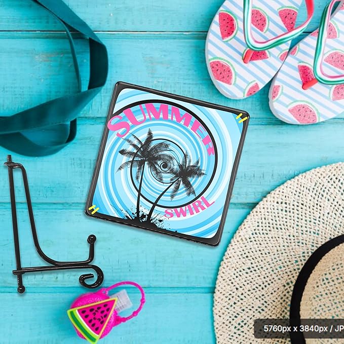 Summer Swirl Acrylic Sign With A Metal Support - 4x4" Seasonal Abstract Blue & Black Tabletop Acrylic Plaque - Home Desk Office Shelf Aesthetic Display Art Decoration & Favors For Women Men - A02