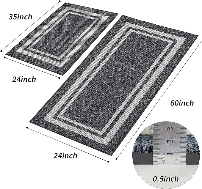 COSY HOMEER Kitchen Rugs Non-Slip 24x35/24x60 Inch Thick Polypropylene Standing Mat for Home Machine Washable, Black Frame
