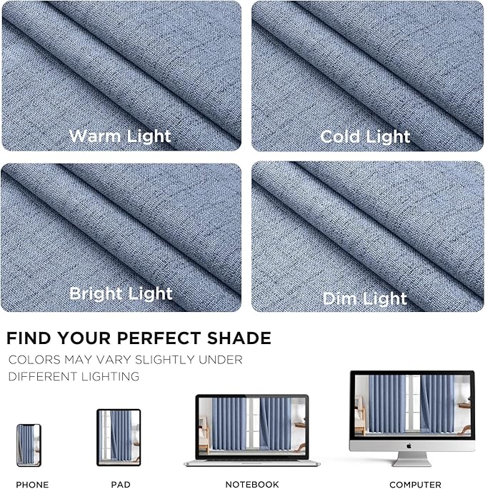 Joydeco Blackout Curtains for Bedroom - 100% Light Blocking 2 Panels Sky Blue Drapes 42" W x 63" L, Thermal Insulated Room Darkening Curtains, Linen Textured for Living Room, Rod Pocket & Back Tabs