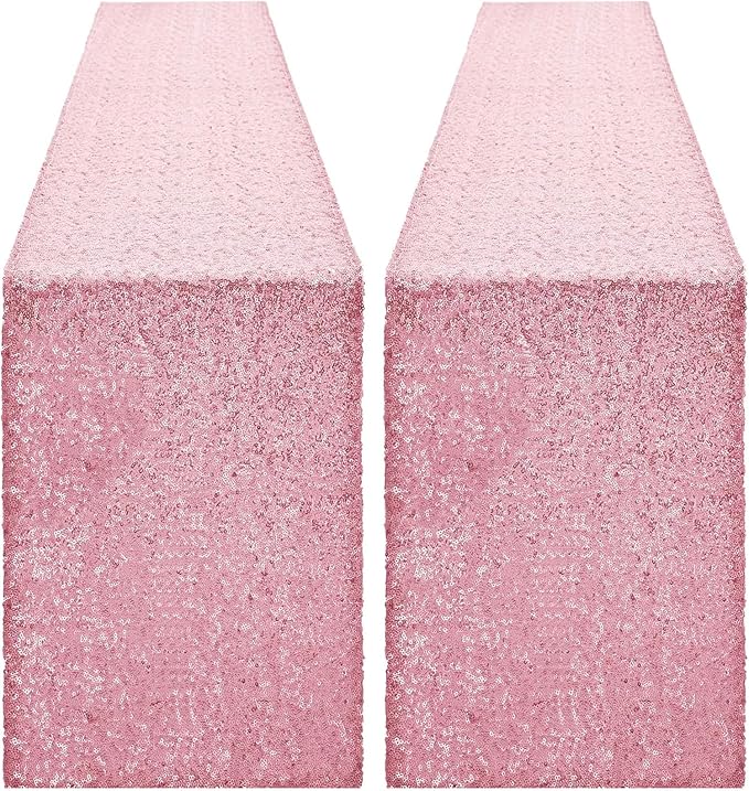 2 Packs 12 x 108 inches Light Pink Sequin Table Runner, Glitter Pink Table Runner for Wedding Birthday Bachelorette Holiday Party Supplies Decorations Bridal Shower Baby Shower