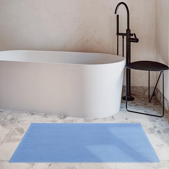 Cotton Paradise 100% Cotton Non Slip Bath Mats for Bathroom, 20x34 inch Soft Absorbent Quick Dry Machine Washable Floor Bath Mat, Sky Blue Bath Rug