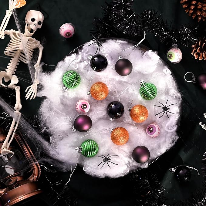 Valery Madelyn 1.57 Inches Small Christmas Tree Decorations Ornament Set for 4th of July Fall Halloween, 24ct Orange Purple Green Shatterproof Hanging Ball Ornaments Holiday Party Decor