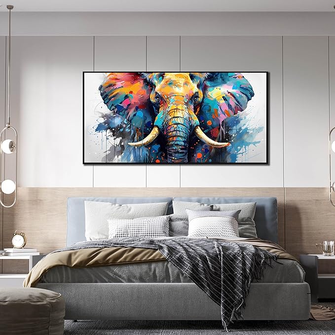 ZHAOSHOP Elephant Canvas Wall Art for Living Room - Large Colorful Wall Art for Office - Big Picture Frames for Wall Size 29" x 59"