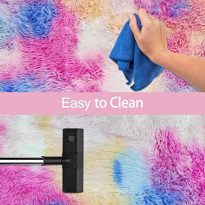 Small Fluffy Colorful Rug for Bedroom Girls 3x5 Kawaii Rainbow Tie Dye Area Rug Fuzzy Unicorn Throw Rug for Living Room Kids Nursery Baby Princess Room Living Room Home Decor Aesthetic Carpets