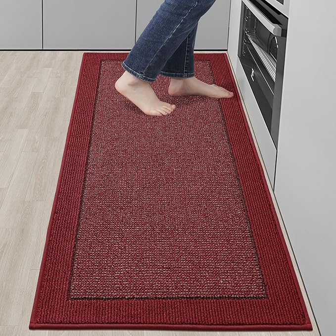 BEQHAUSE Kitchen Runner Rugs 24"x60", Kitchen Rugs Non-Slip Kitchen Mats for Floor, Absorbent and Stain Resistant Kitchen Mats, Machine Washable Rugs for Kitchen, Hallway, Laundry & Sink, Red