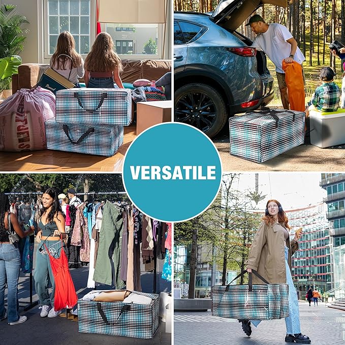 WORKPRO 6 Pack Extra Large Moving Bags with Zippers & Carrying Handles Backpack Straps, Heavy-Duty Storage Tote for Space Saving & Storage, Alternative to Moving Box (Lattice Printing)