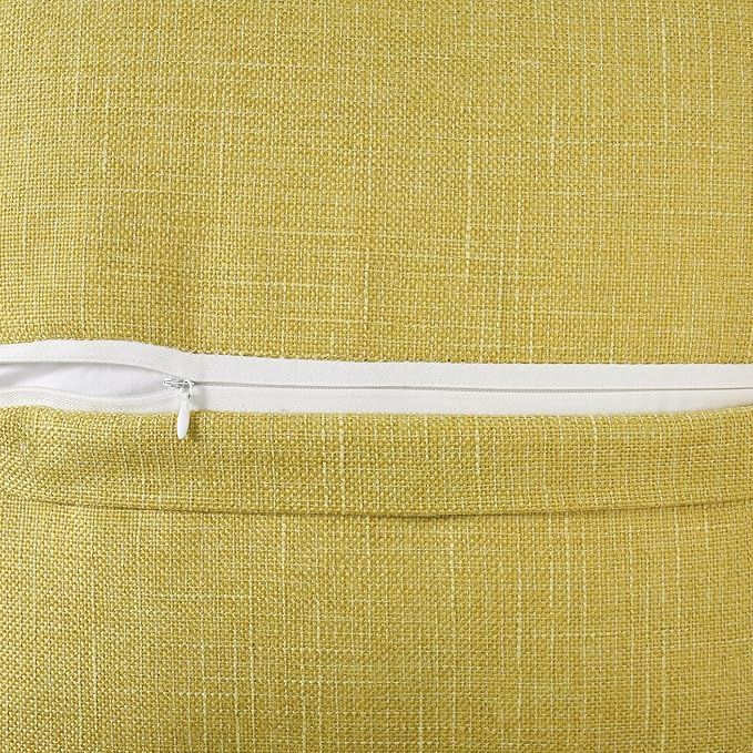 HAUSSY Mustard Yellow Linen Decorative Throw Pillow Covers 20x20 Inch Set of 2,Square Cushion Case with 3 Vintage Buttons,Modern Farmhouse Home Decor for Couch,Bed