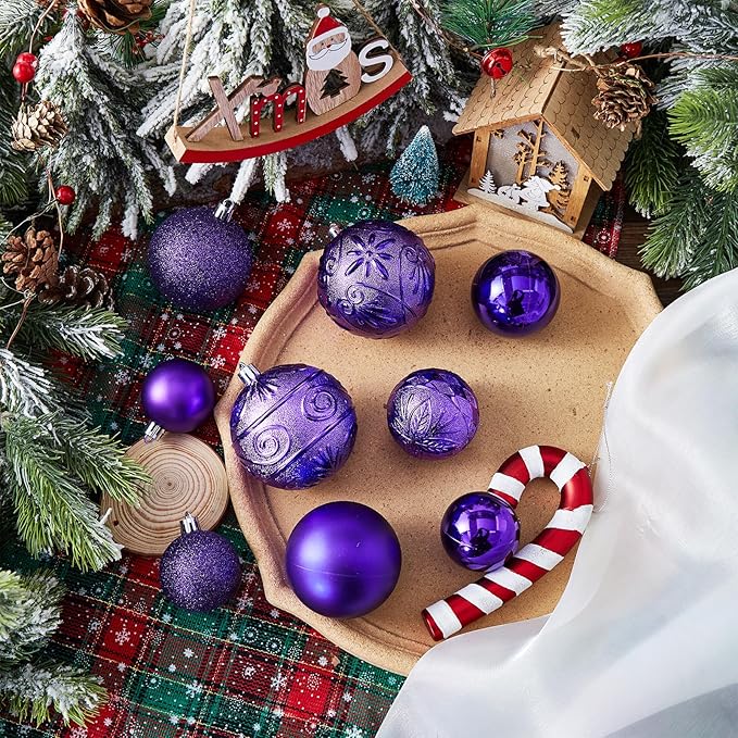 Wironlst Christmas Ball Ornaments - 30pcs Shatterproof Plastic Christmas Ornaments Hanging Ball Decorations for Xmas Tree, Holiday, Wedding, Party (Multi-Size, Purple)