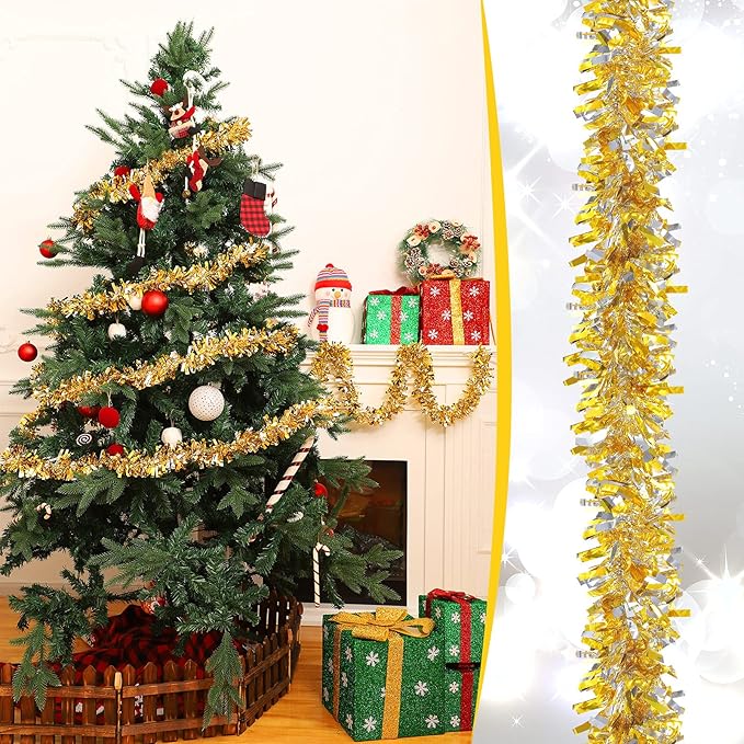 Dingion 59 Feet Christmas Tinsel Garland Metallic Twist Ornaments Hanging Glitter Xmas Garland for Christmas Tree Indoor Outdoor Decoration Party Supplies