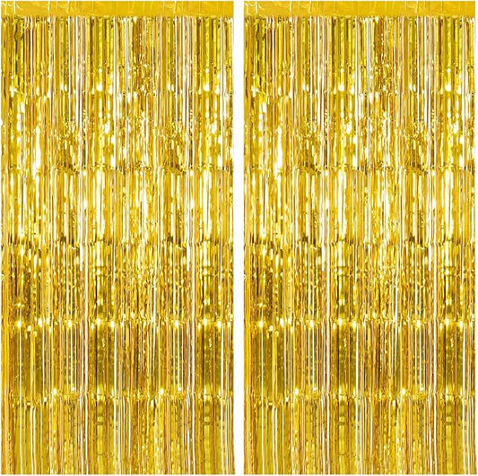 2 Pack Gold Backdrop Birthday Decorations Foil Curtain Backdrop Gold Streamers Dance Party Decorations Photo Booth Props for Bachelorette Decorations Christmas Halloween New Years Eve Party Supplies