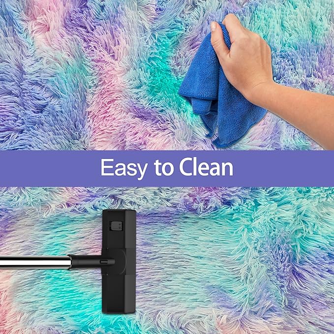Small Area Rug for Bedroom 2x3ft Mini Tie-Dye Purple Rainbow Fluffy Rug Mat Bedside Throw Rug for Kids Room Boys Teens Nursery Baby Dorm Living Room Home Decor