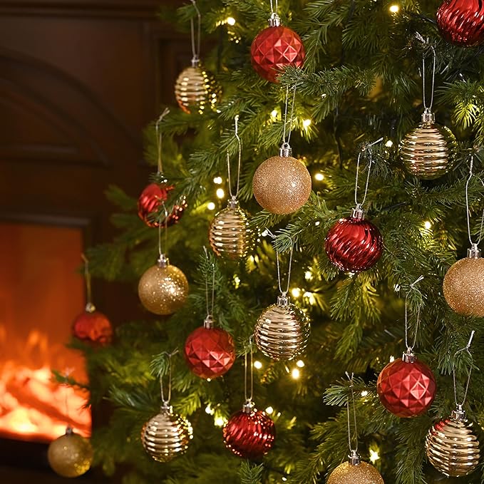 Valery Madelyn Christmas Ornaments Tree Decorations Set for Fall Halloween, 24ct Red Gold Shatterproof Ball Ornaments, 2.36" Hanging Ornament Bulk for Xmas Holiday Party Decor