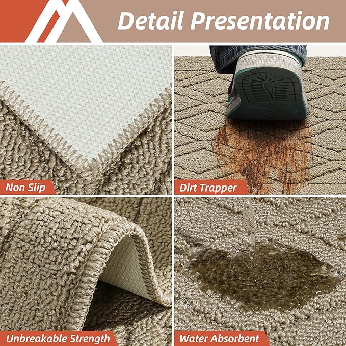 COSY HOMEER 48x20 Inch/30X20 Inch Kitchen Rug Mats Made of 100% Polypropylene 2 Pieces Soft Kitchen Mat Specialized in Anti Slippery and Machine Washable for Home Kitchen,Beige