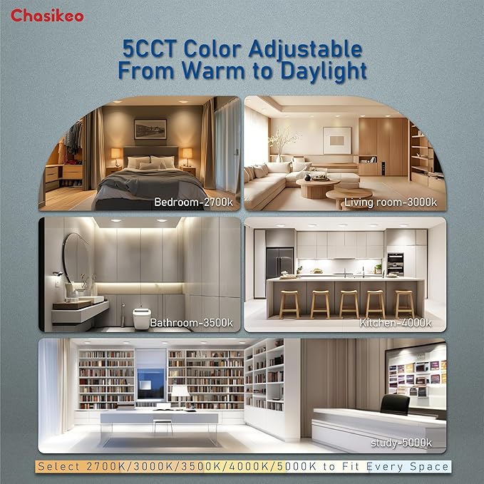 6 Inch LED Disk Lights, Flush Mount Ceiling Lights, Disc Light, 2700K 3000K 3500K 4000K 5000K 5CCT Selectable, Recessed Can Light, CRI90+, 14.8W 1150LM, UL/FCC/Energy Star Certified(12 Pack)
