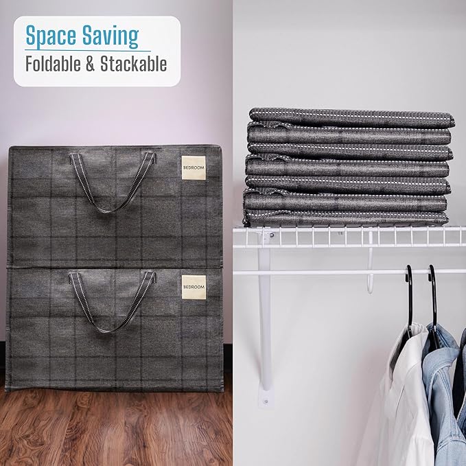 VENO 8 Pack Moving and Storage Bags, Heavy Duty, Alternative to Moving Boxes, Large Packing Totes Supplies for College Dorm Room with Zipper for Clothes, Wide Open Design (Windowpane, 8 Pack)