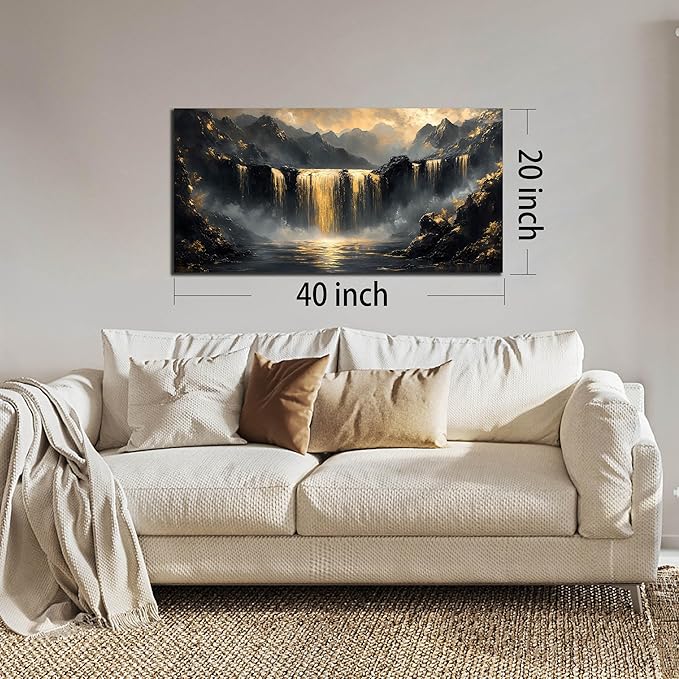 Waterfall Canvas Wall Art for Living Room - Mountain Art Wall Decor for Office - Modern Wall Art for Bedroom Size 20" x 40"