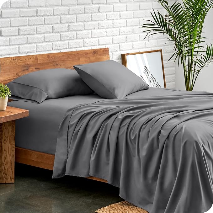 Bare Home Split California King Sheet Set - 1800 Ultra-Soft Microfiber Split California King Bed Sheets - Double Brushed - Deep Pockets - Easy Fit - 5 Piece Set - Bed Sheets (Split Cal King, Grey)