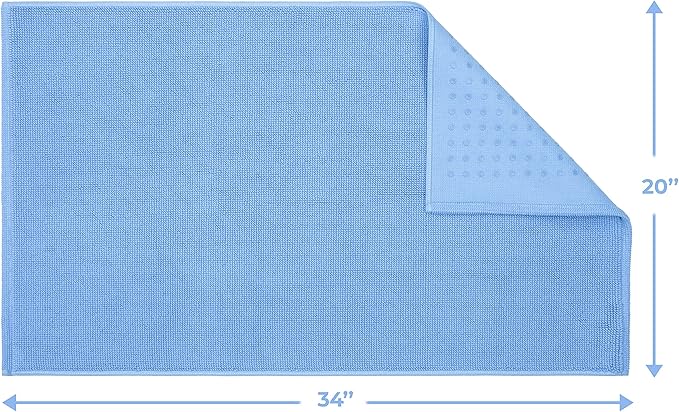 Cotton Paradise 100% Cotton Non Slip Bath Mats for Bathroom, 20x34 inch Soft Absorbent Quick Dry Machine Washable Floor Bath Mat, Sky Blue Bath Rug