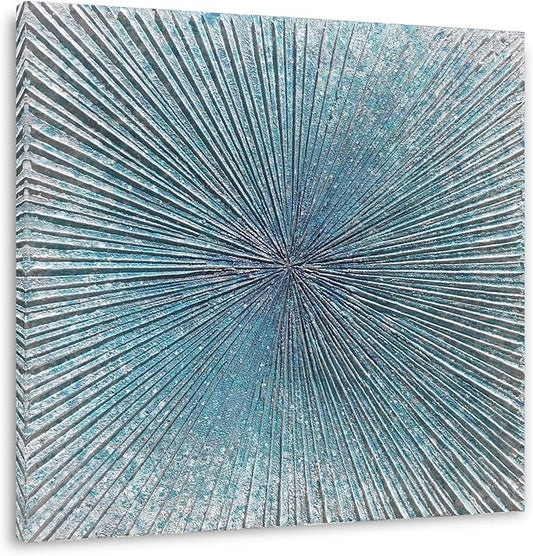 Yihui Arts Large Contemporary Abstract Living Room Wall Art Hand Painted Modern Teal Color Canvas Painting Pictures for Decoration