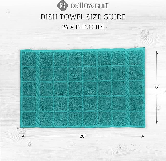 100% Cotton Terry Dish Cloth & Dish Towel (Teal, Dish Towel - 4 Pack)