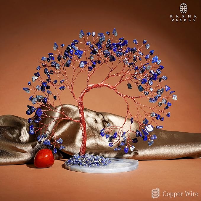Lapis Lazuli Healing Crystal Tree of Life for Home and Office Decor, Positive Energy, Wealth, Good Luck, Reiki Healing Crystals and Stones, Handmade Feng Shui Decoration, Birthday Gifts for Women