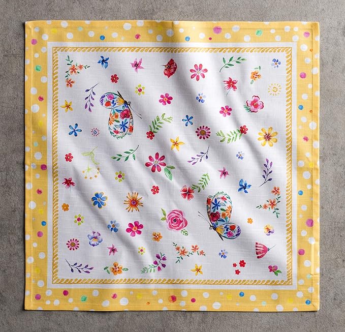 Maison d' Hermine Cloth Napkins Set of 4 100% Cotton Everyday Reusable Square Napkins Cloth Washable, Dinner, Party, Wedding, Restaurant, Spring/Summer (Happy Florals - Sweety, 20" x 20")