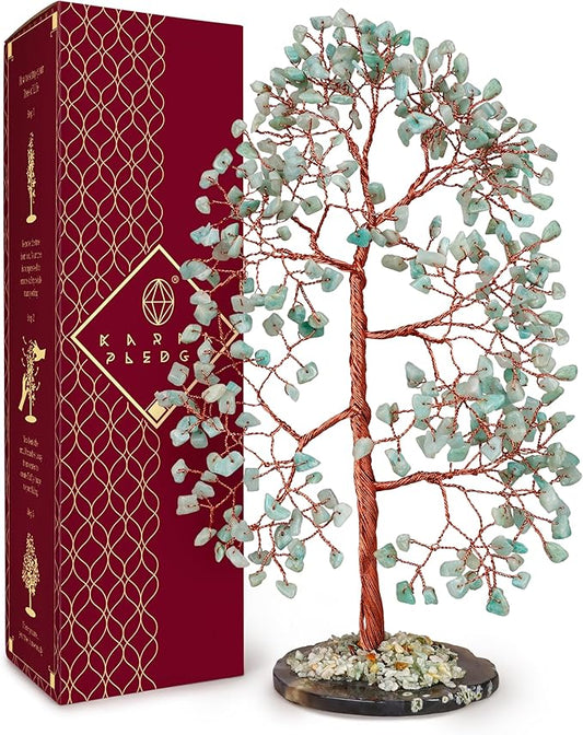 Crystal Trees for Home and Office Decoration, Amazonite Chakra Healing Crystals Feng Shui Handmade Trees for Positive Energy, Money, Good Luck, Christmas Decor, Birthday Gifts for Women, Mom